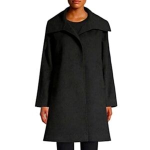 Jane Post Black A-Line Raincoat Coat M Quiet Luxury Envelope Collar